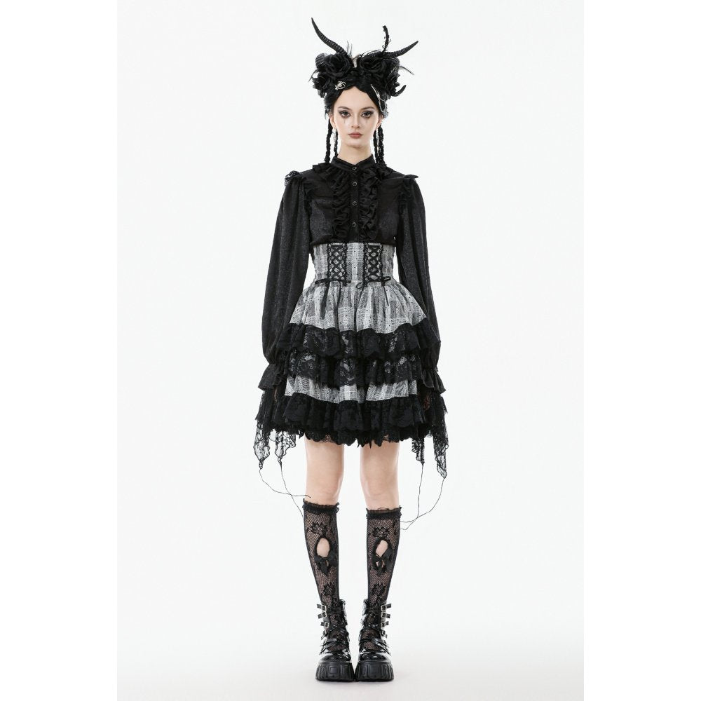 Dark in Love Hexa Layered Tartan Mini Skirt – Gothic Black Lace Punk