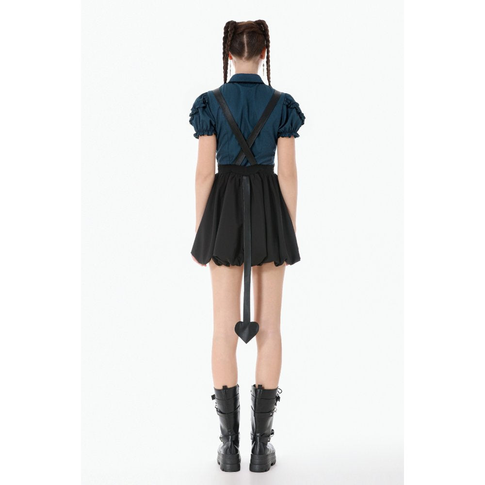 Dark In Love Lilith Bat Harness Gothic Bubble Dress with Faux Leather