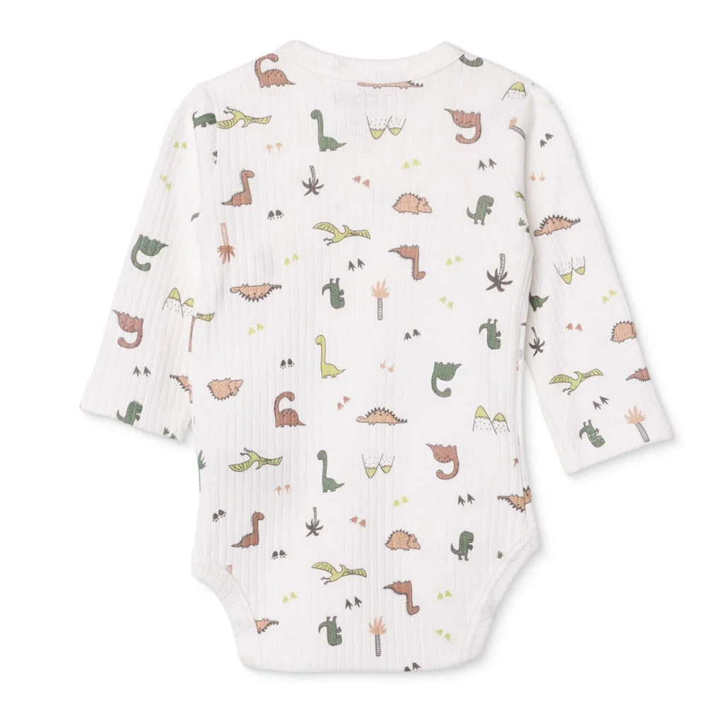 Tiffany Boys Bodysuit Dinosaur with Poppers V-Neck Long Sleeve - Ecru