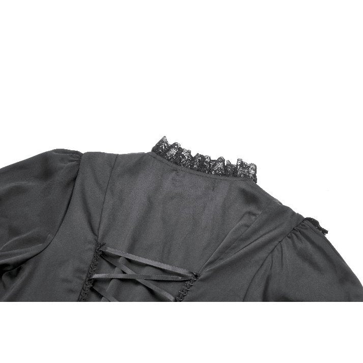 Dark in Love Belladonna Goth Dress – Black Lace-Up Puff Sleeve