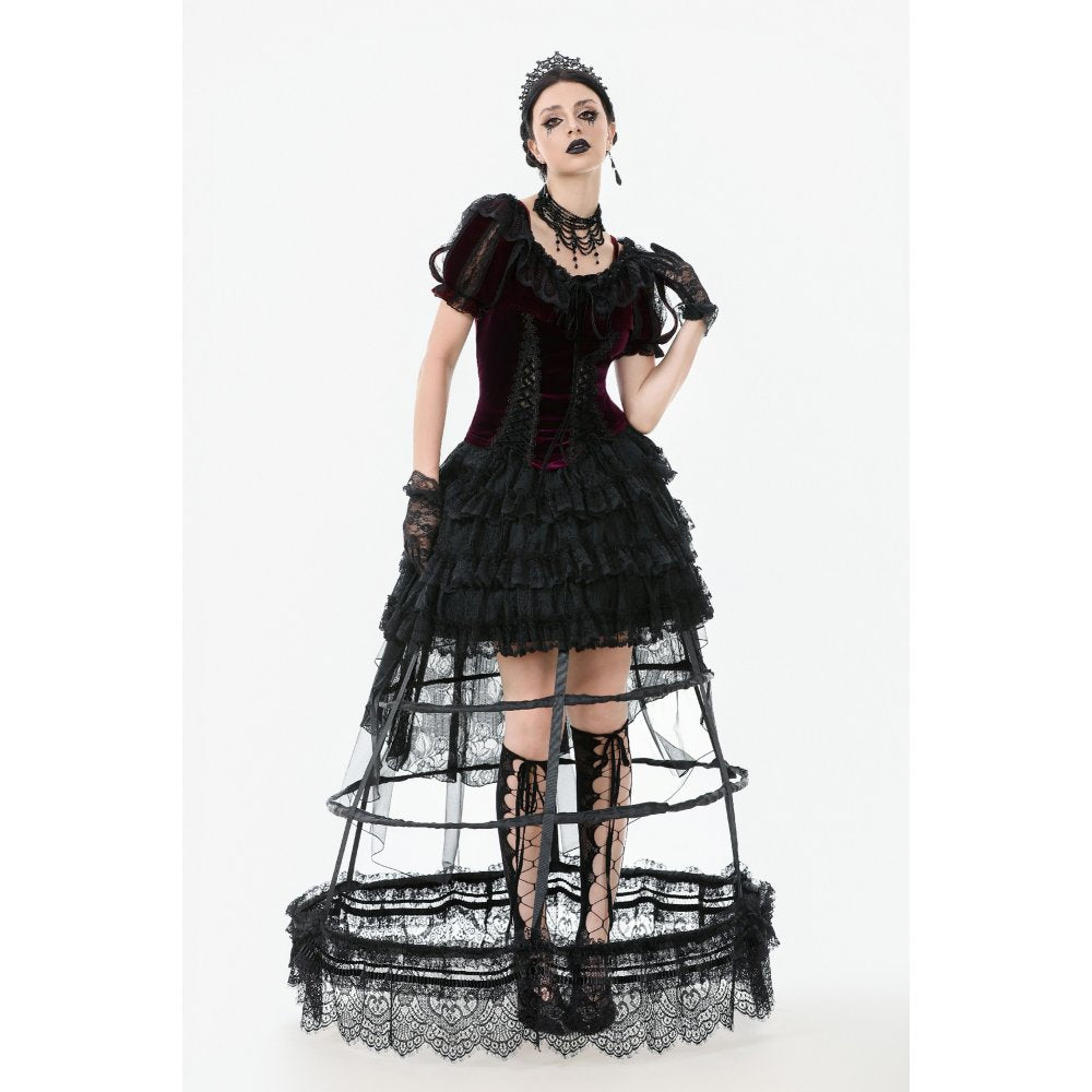 Dark in Love Isolde Velvet & Lace Puff Sleeve Bolero – Wine Red
