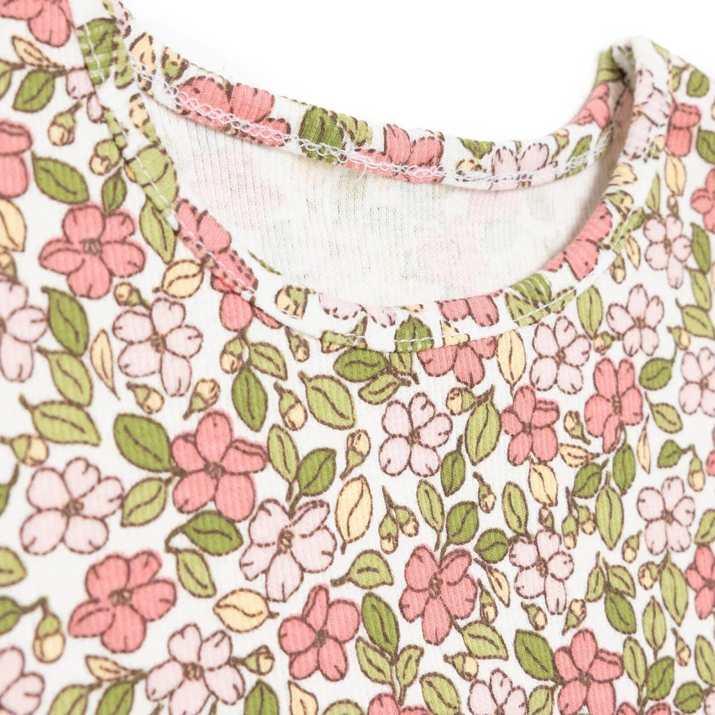 HelloBaby Girls Blouse-Leggings Flower Pastel Dreams Crew Neck Long Leg Short Sleeve - Ecru Printed