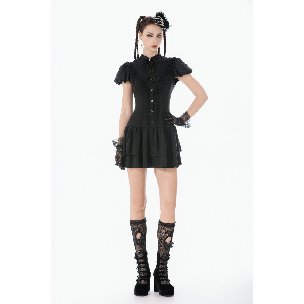 Dark in Love Lolita Bow-Trim Lace Dress | Gothic High-Low Evening Gown