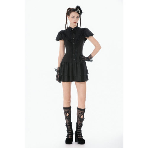 Dark in Love Lolita Bow-Trim Lace Dress | Gothic High-Low Evening Gown