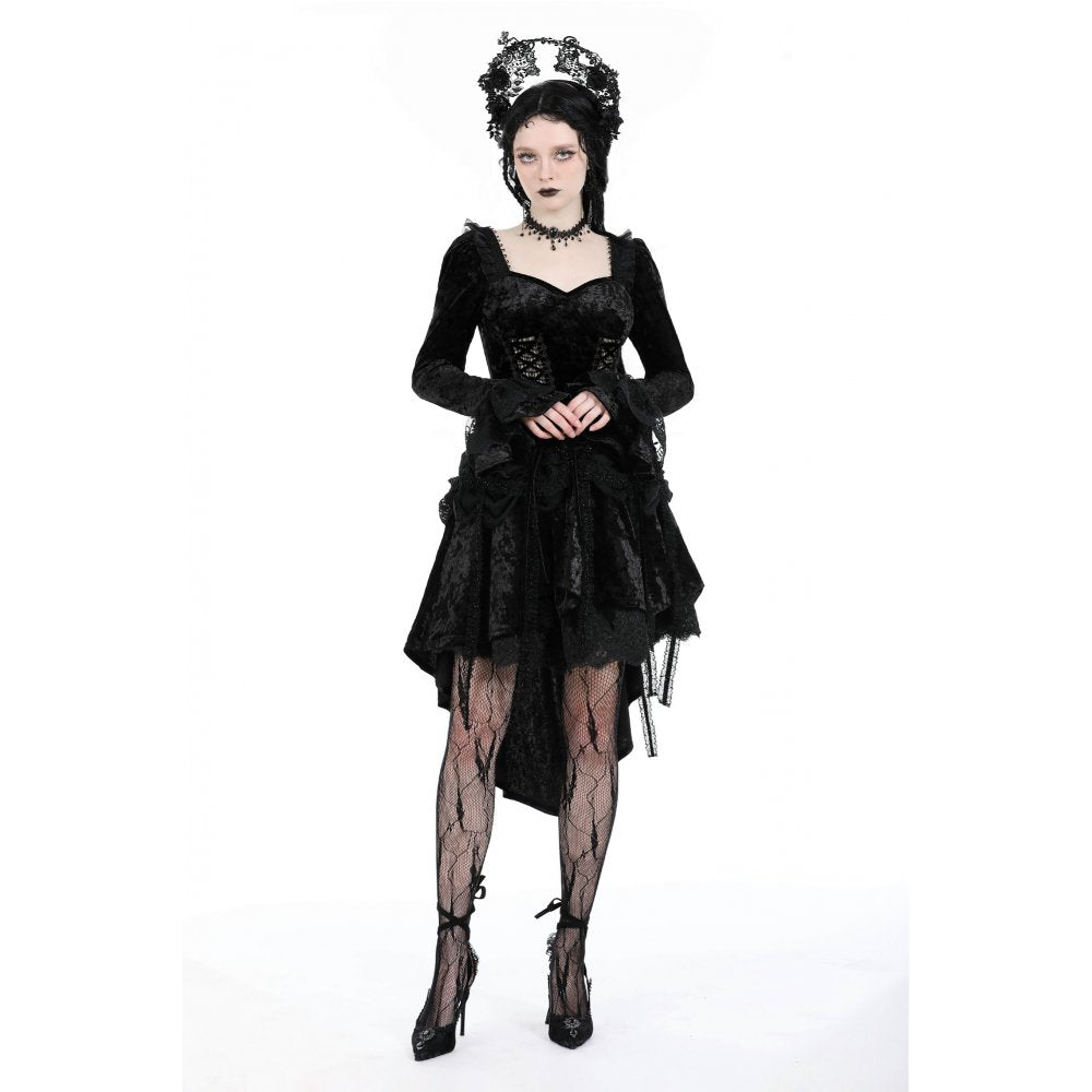 Dark in Love Seraphina Black Velvet Lace High-Low Gothic Dress