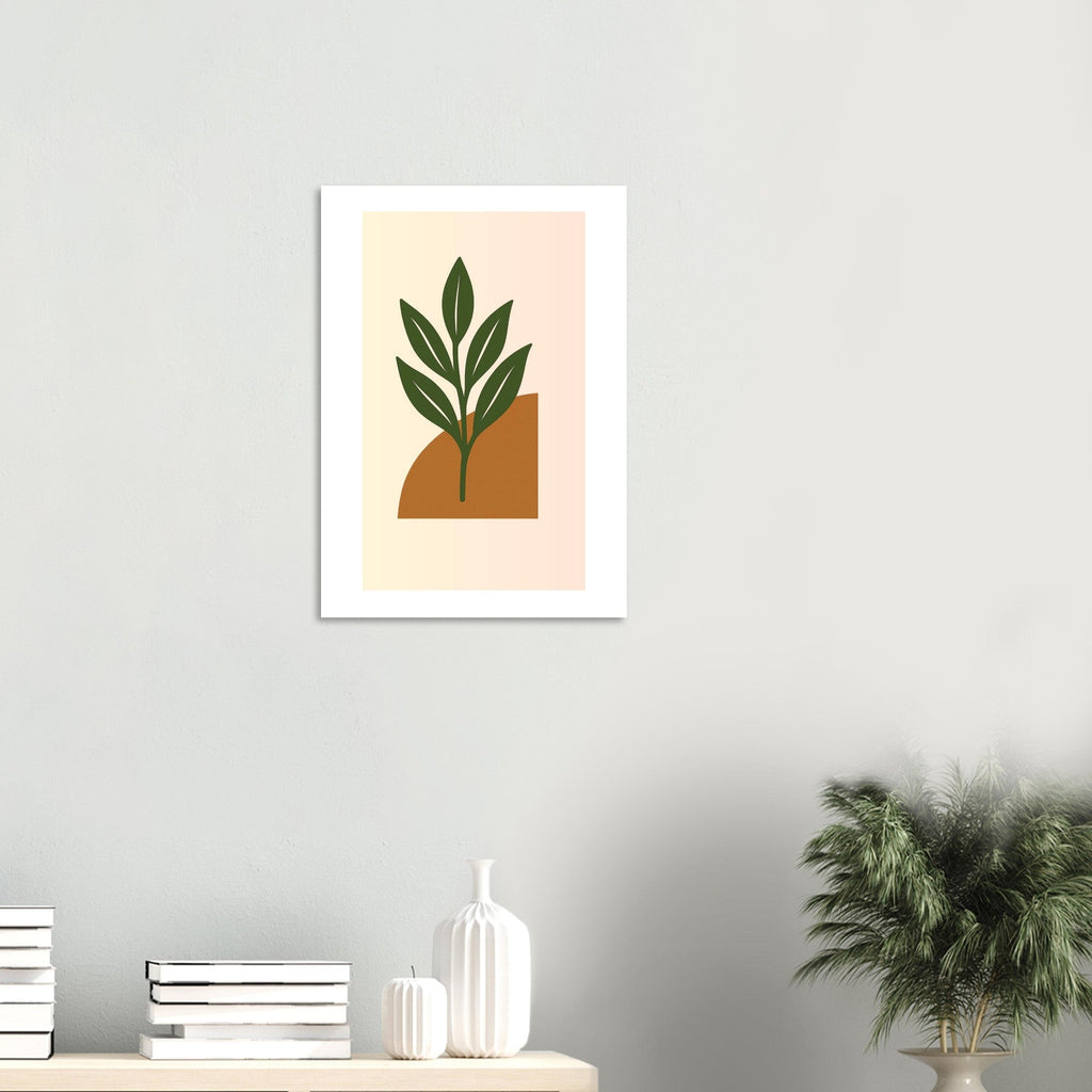 Green Leaf Botanical Wall Art – Minimal Plant Print with Terracotta Accent, Boho Decor