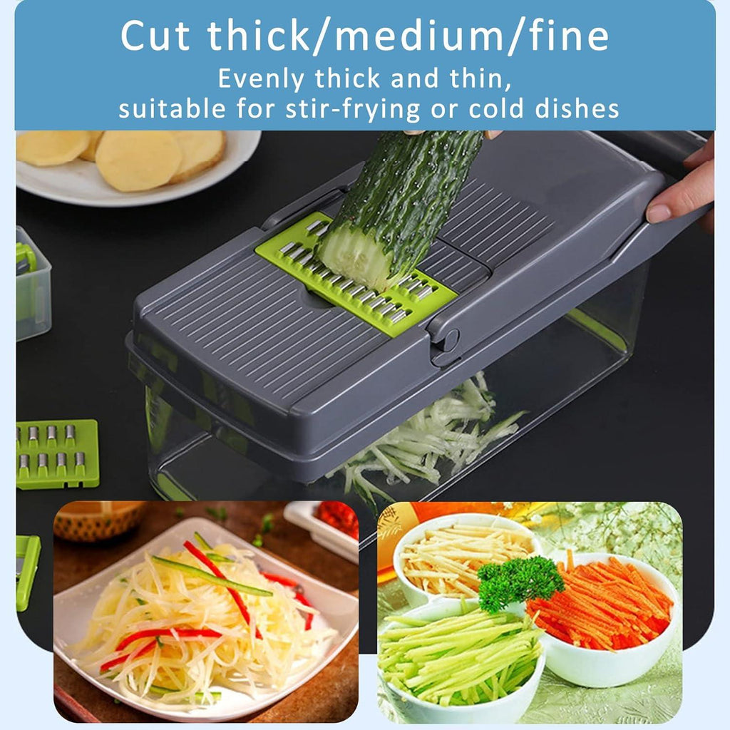 OLIYA 12-in-1 Vegetable Chopper and Onion Slicer with 6 Steel Blades