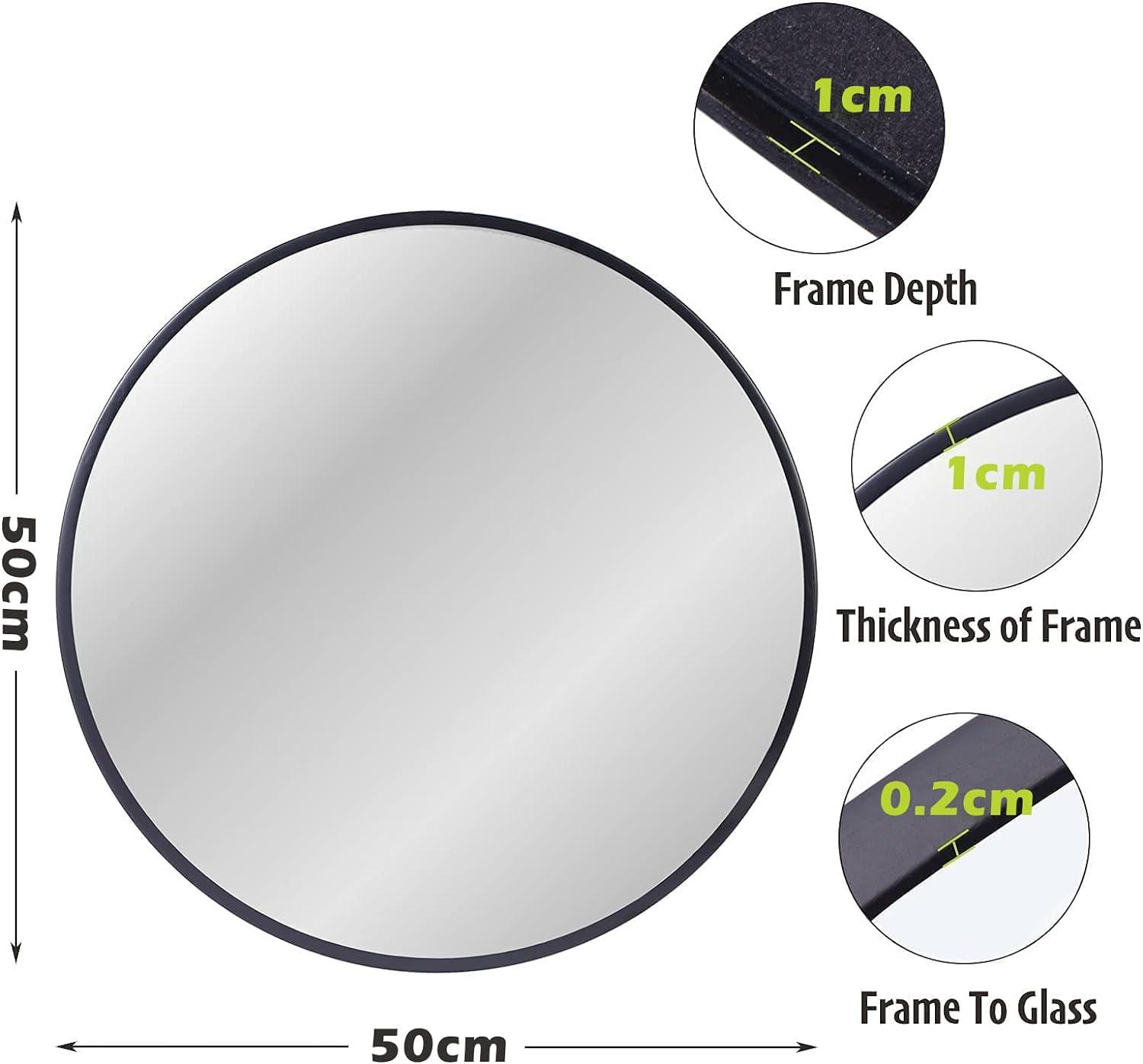 ZENIDA Round Wall Mirror – 50cm Black Metal Frame Modern Bathroom Decor