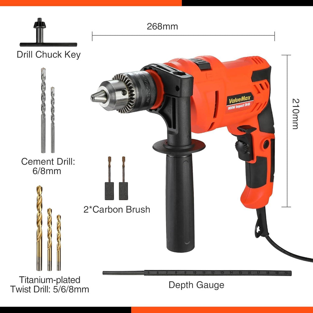 ValueMax 900W Corded Impact Drill - 13mm Chuck Variable Speed Combi Tool