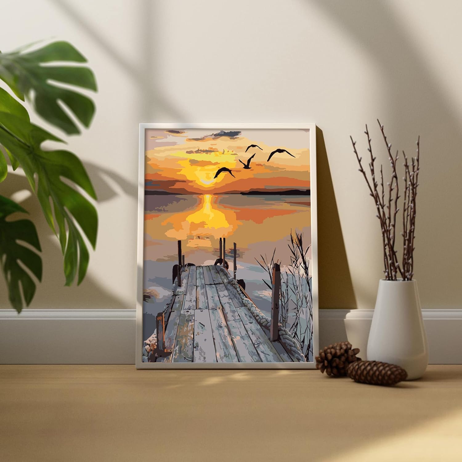 TONZOM Paint by Numbers Kit - Sunset DIY Framed Canvas Art, 40x50cm