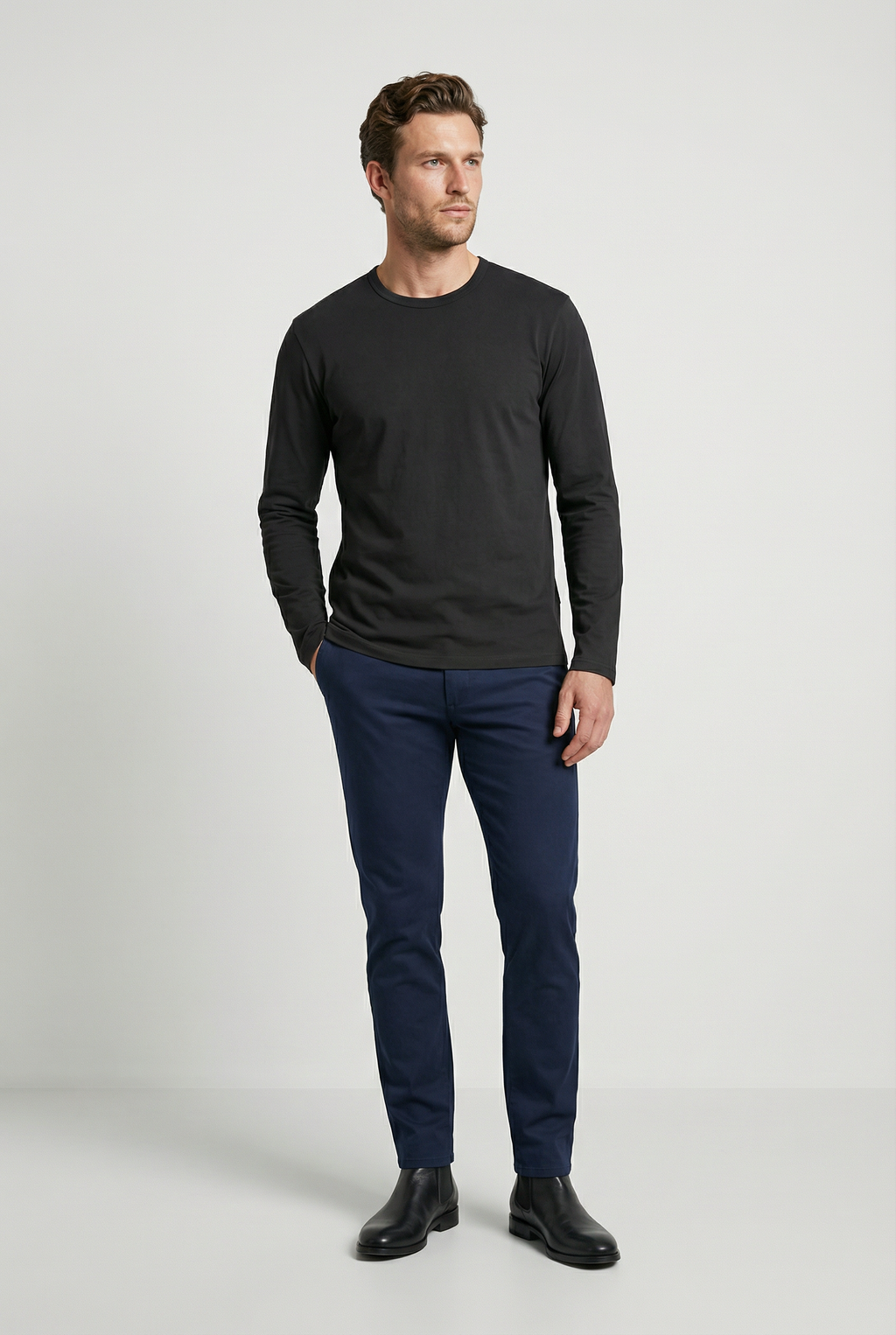 Bevis Long Sleeve Cotton T-shirt - Grey