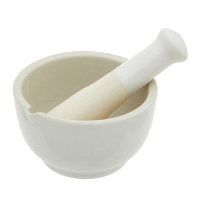 Orsina Mortar and Pestle – Medium White Ceramic Spice Grinder with Spout