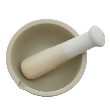 Orsina Mortar and Pestle – Medium White Ceramic Spice Grinder with Spout