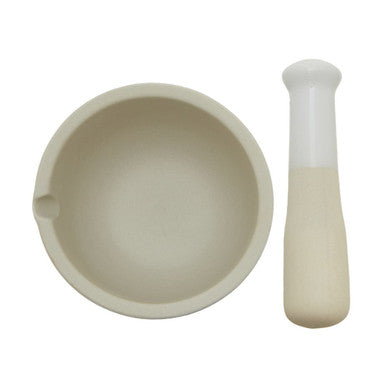 Orsina Mortar and Pestle – Medium White Ceramic Spice Grinder with Spout