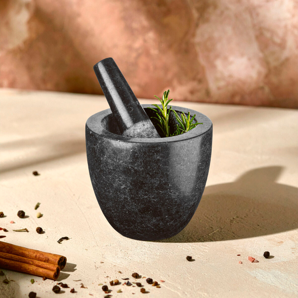 Orsina Norse Speckled Charcoal Granite Mortar and Pestle Set