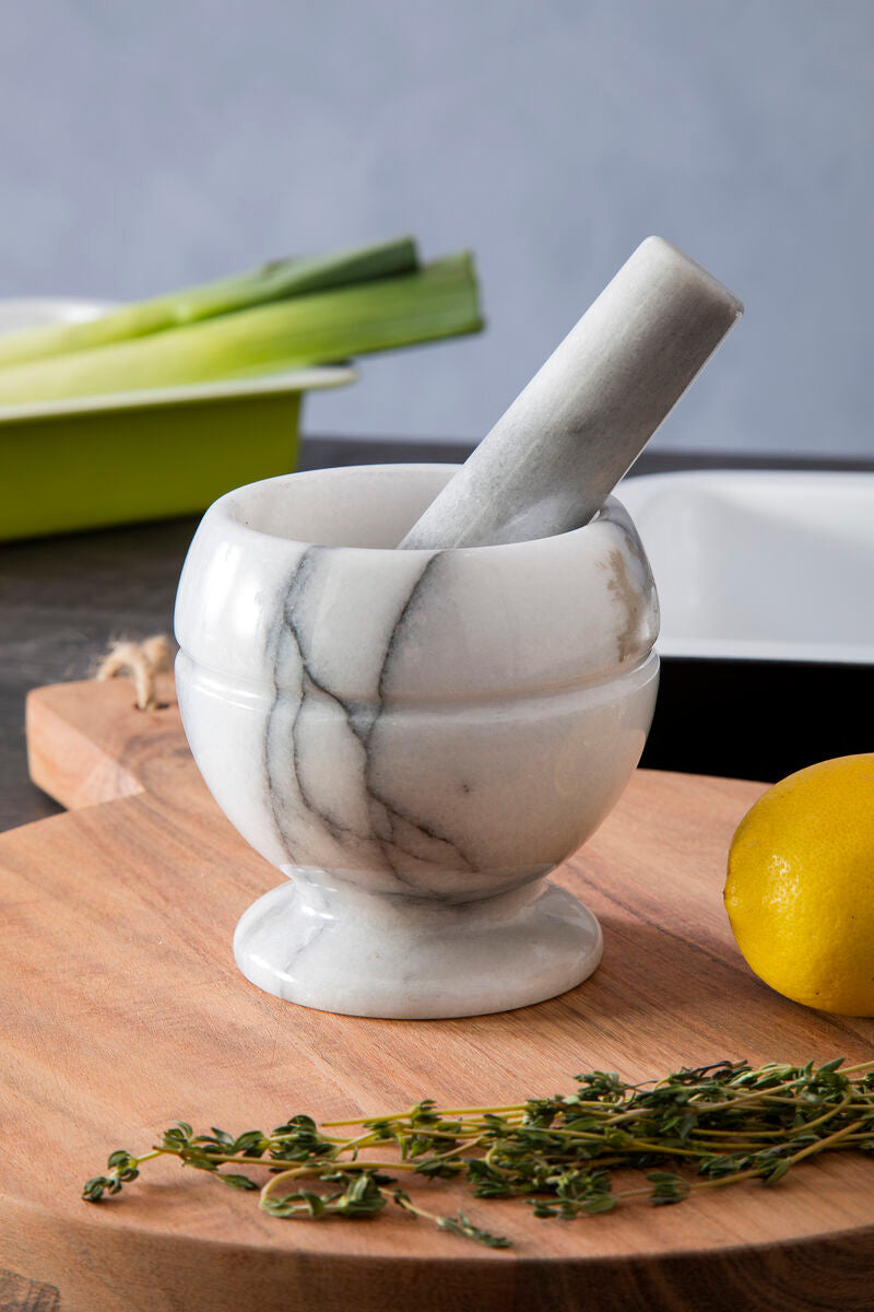 Orsina Salerno White Marble Mortar and Pestle Set – Small Spice Grinder