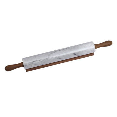 Orsina Salerno White Marble Rolling Pin with Ergonomic Wood Handles