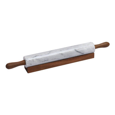Orsina Salerno White Marble Rolling Pin with Ergonomic Wood Handles