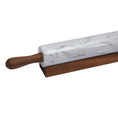 Orsina Salerno White Marble Rolling Pin with Ergonomic Wood Handles