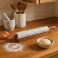 Orsina Salerno White Marble Rolling Pin with Ergonomic Wood Handles