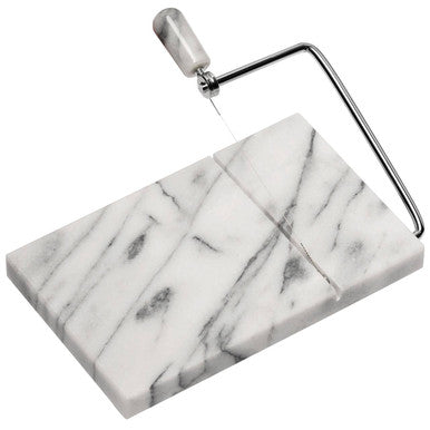 Orsina Salerno White Marble Cheese Board with Integrated Wire Slicer