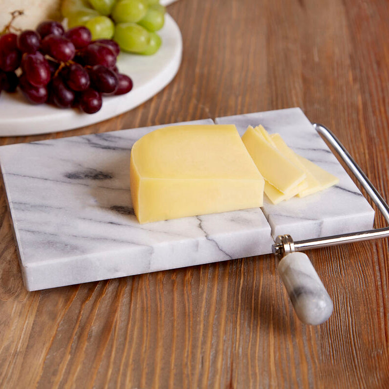 Orsina Salerno White Marble Cheese Board with Integrated Wire Slicer