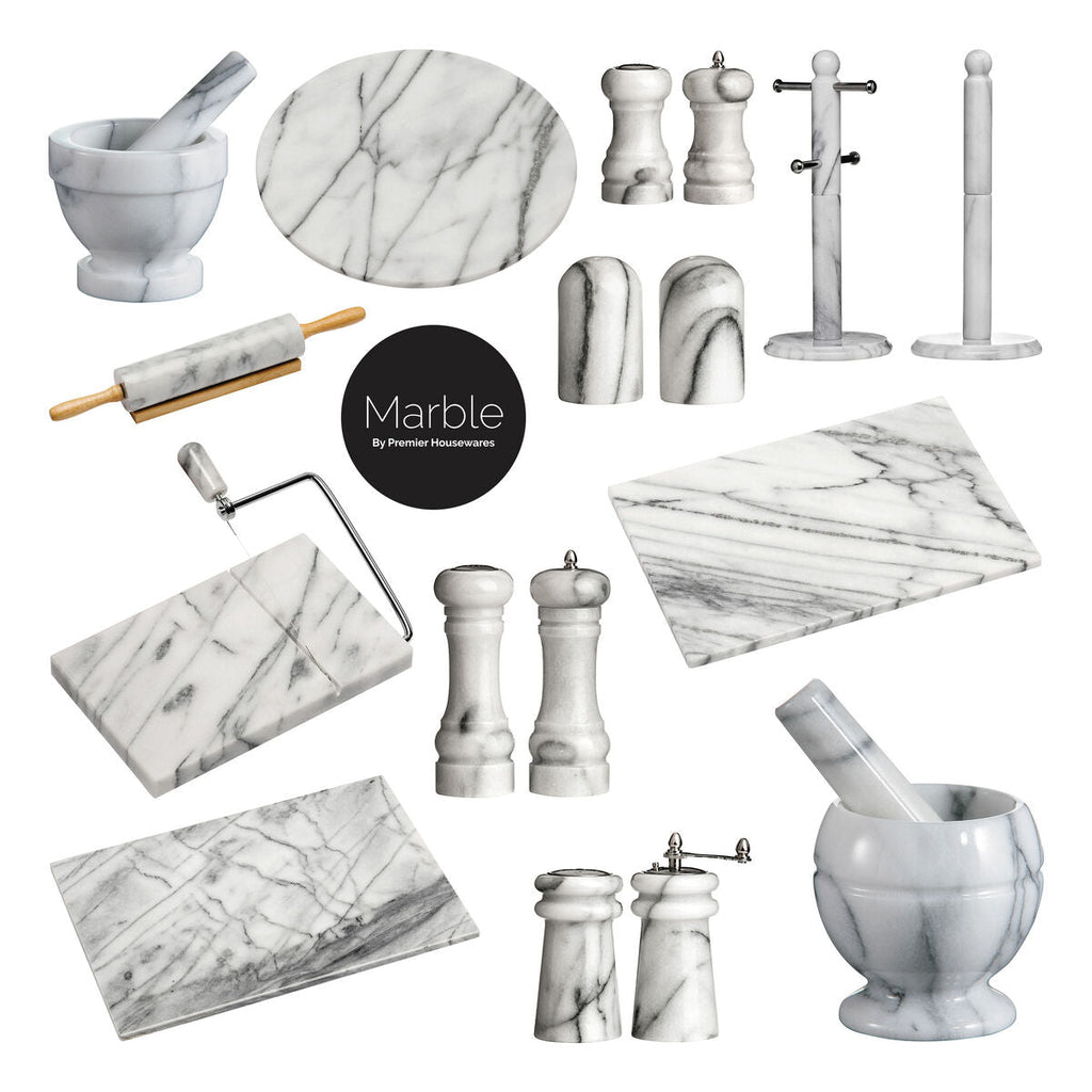 Orsina Salerno White Marble Cheese Board with Integrated Wire Slicer