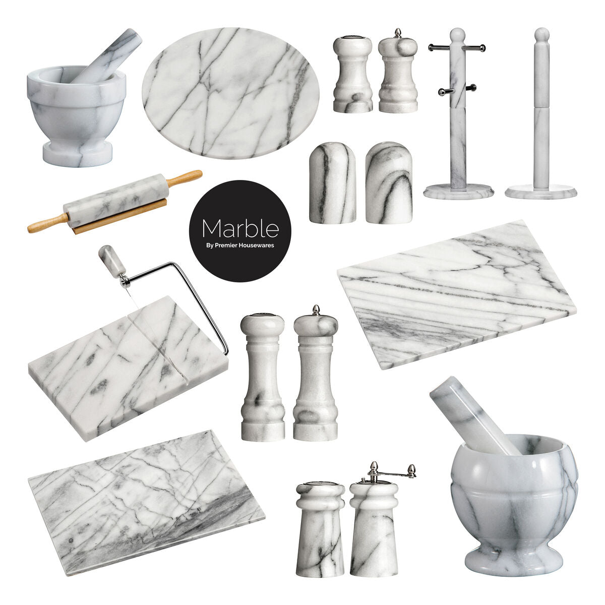 Orsina Salerno White Marble Cheese Board with Integrated Wire Slicer