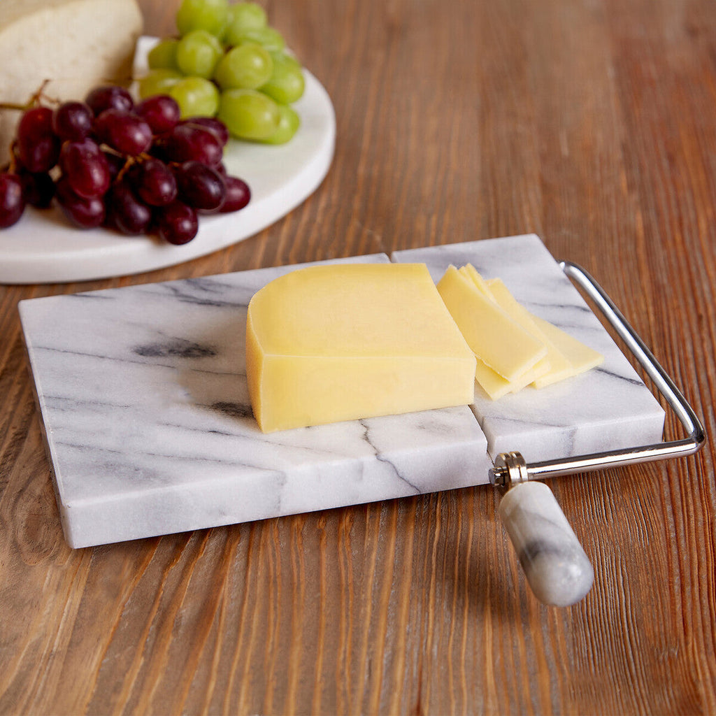 Orsina Salerno White Marble Cheese Board with Integrated Wire Slicer