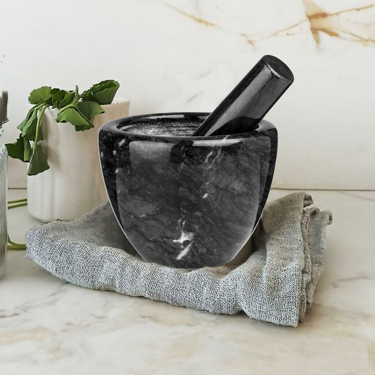 Orsina Marmore Black Marble Mortar and Pestle – Solid Stone Spice Grinder