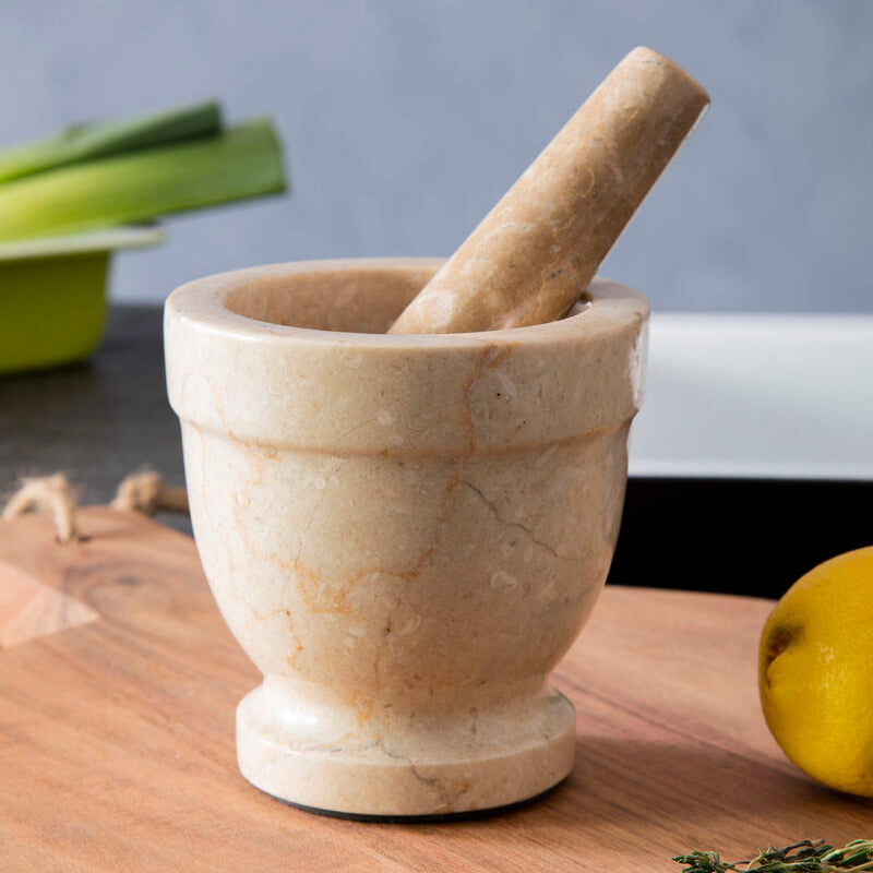 Orsina Himaya Champagne Marble Mortar and Pestle - Stone Spice Grinder