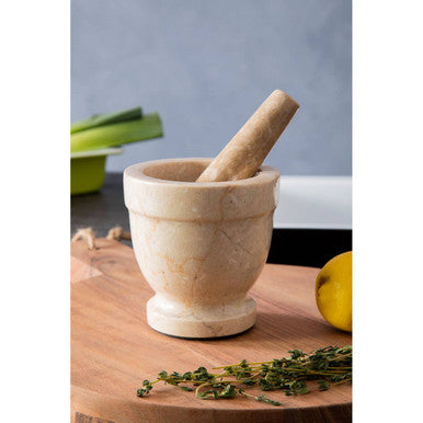 Orsina Himaya Champagne Marble Mortar and Pestle - Stone Spice Grinder
