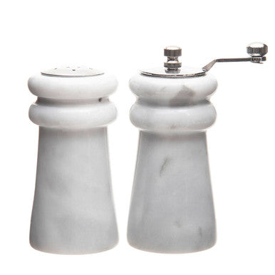 Orsina Salerno White Marble Salt and Pepper Set with Chrome Lids