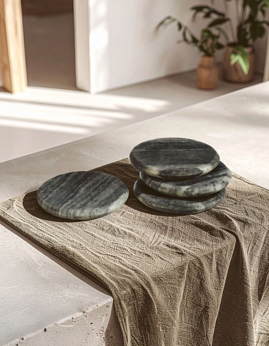 Orsina Grey Marble Round Coasters – Set of 4 Natural Stone Coasters