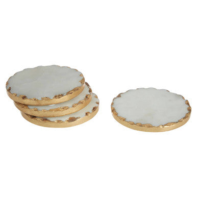 Orsina Empire White Marble Coasters with Gold Rim - Set of 4 Round