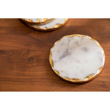 Orsina Empire White Marble Coasters with Gold Rim - Set of 4 Round