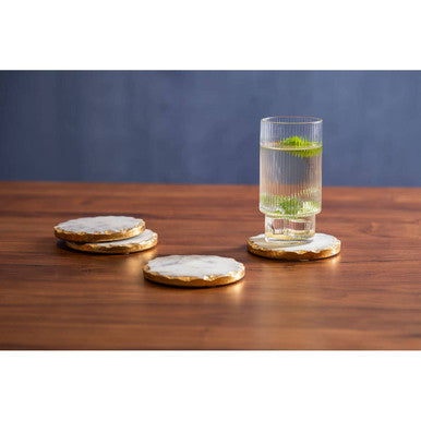 Orsina Empire White Marble Coasters with Gold Rim - Set of 4 Round