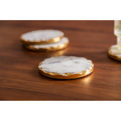 Orsina Empire White Marble Coasters with Gold Rim - Set of 4 Round