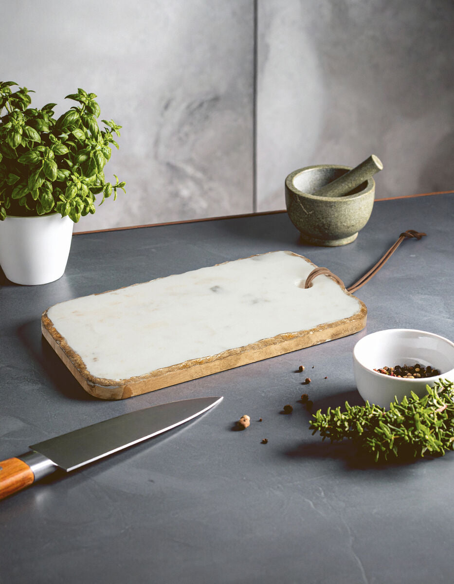 Orsina White Marble Chopping and Serving Board with Gold Foil Detail