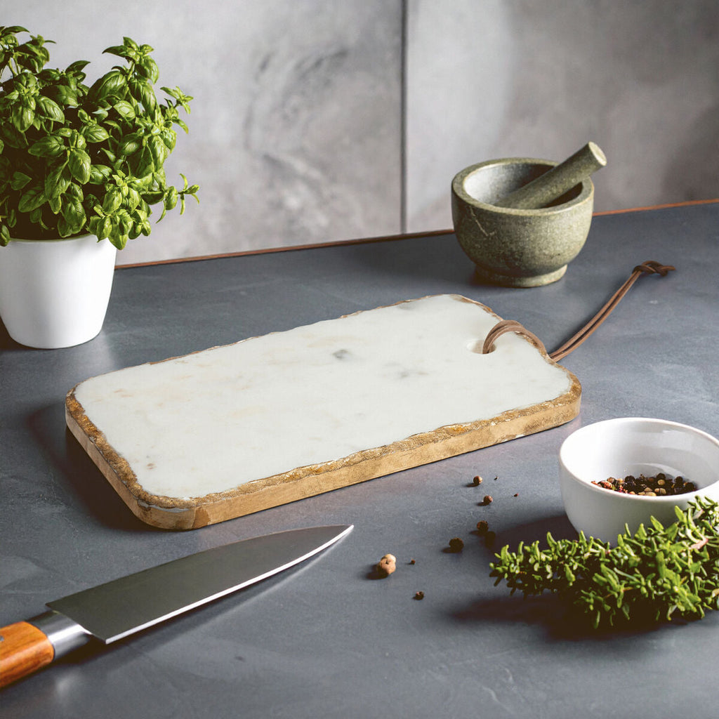 Orsina White Marble Chopping and Serving Board with Gold Foil Detail