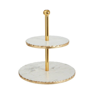 Orsina Empire 2-Tier White Marble and Gold Cake Stand Serving Tray