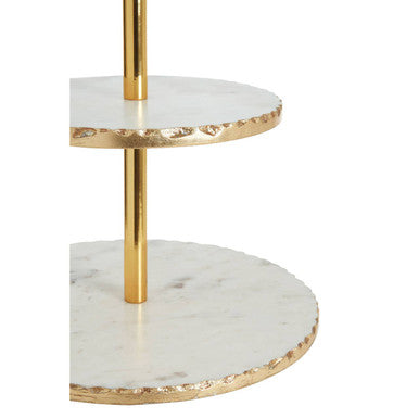 Orsina Empire 2-Tier White Marble and Gold Cake Stand Serving Tray