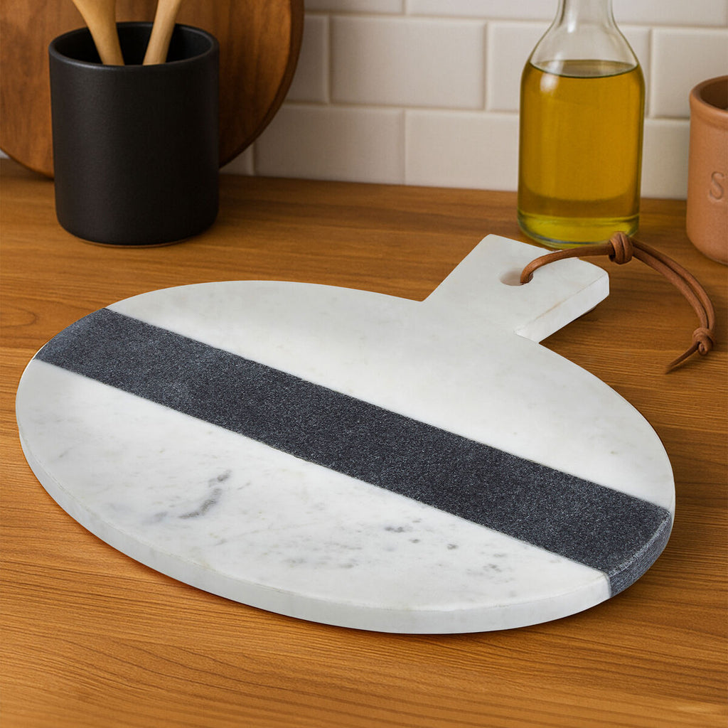Orsina White and Grey Marble Round Paddle Board | Cheese Serving Tray