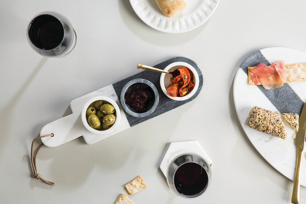 Orsina Bulgari Marble Condiment Bowls and Board Set – 4 Piece Set