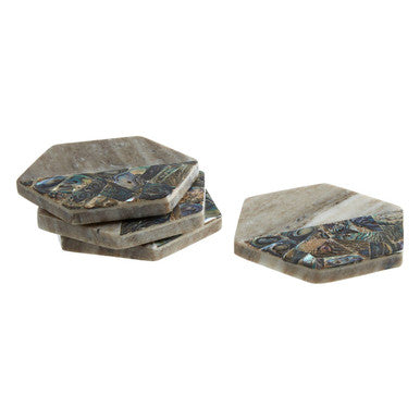 Orsina Imogen Beige Marble and Paua Shell Coasters - Set of 4