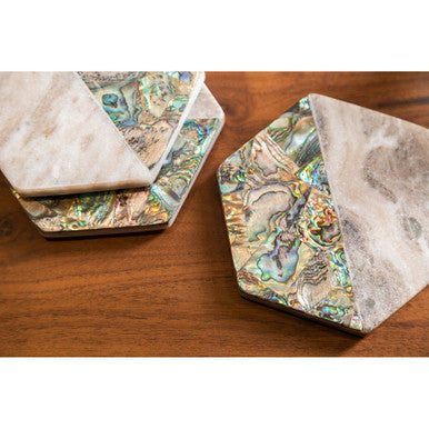 Orsina Imogen Beige Marble and Paua Shell Coasters - Set of 4