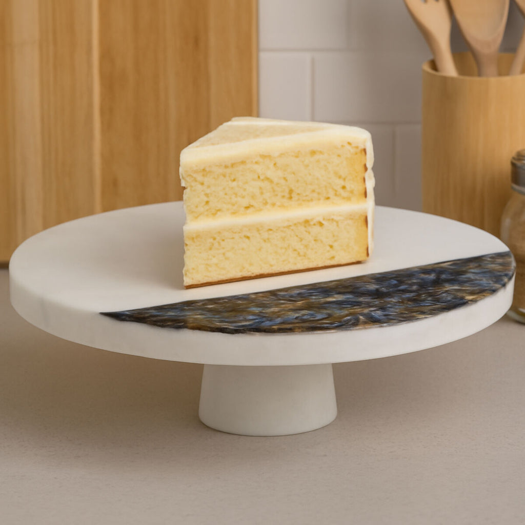 Orsina Imogen White Marble and Paua Shell Round Cake Stand
