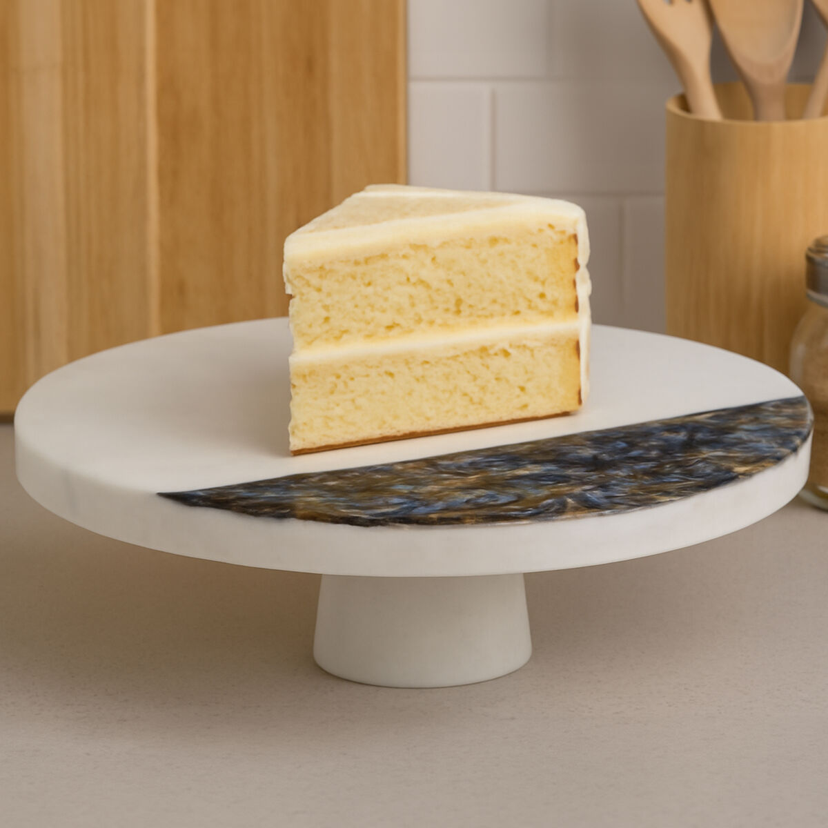 Orsina Imogen White Marble and Paua Shell Round Cake Stand