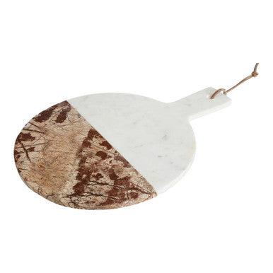 Orsina Annika Round Marble Paddle Board – White and Brown Stone