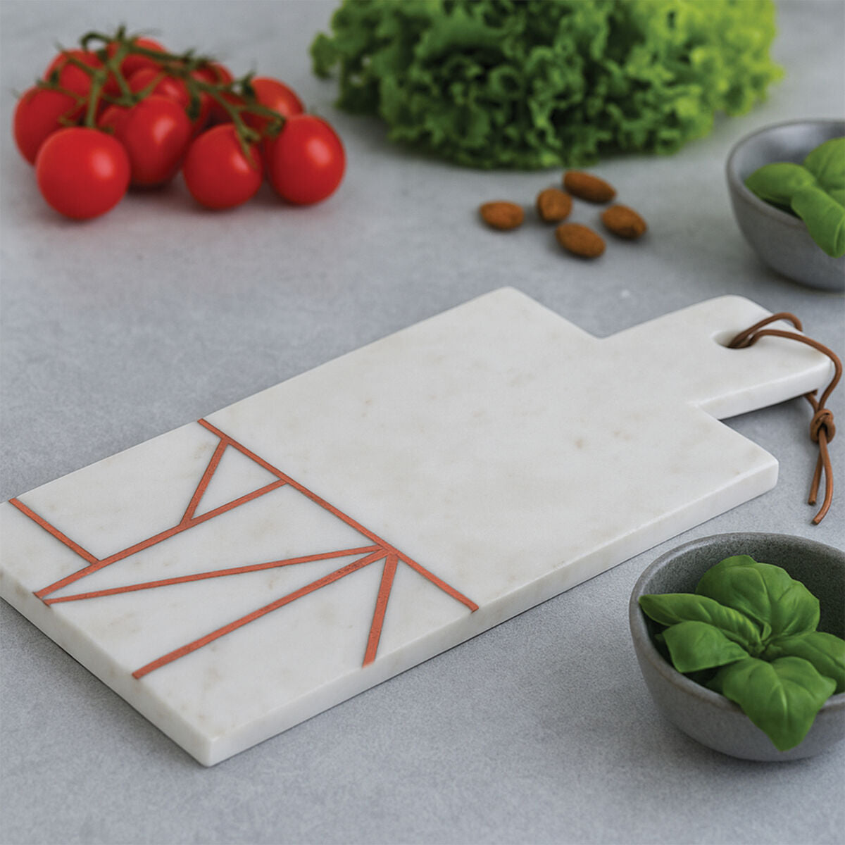 Orsina Monzaro White Marble Serving Board with Copper Inlay Paddle